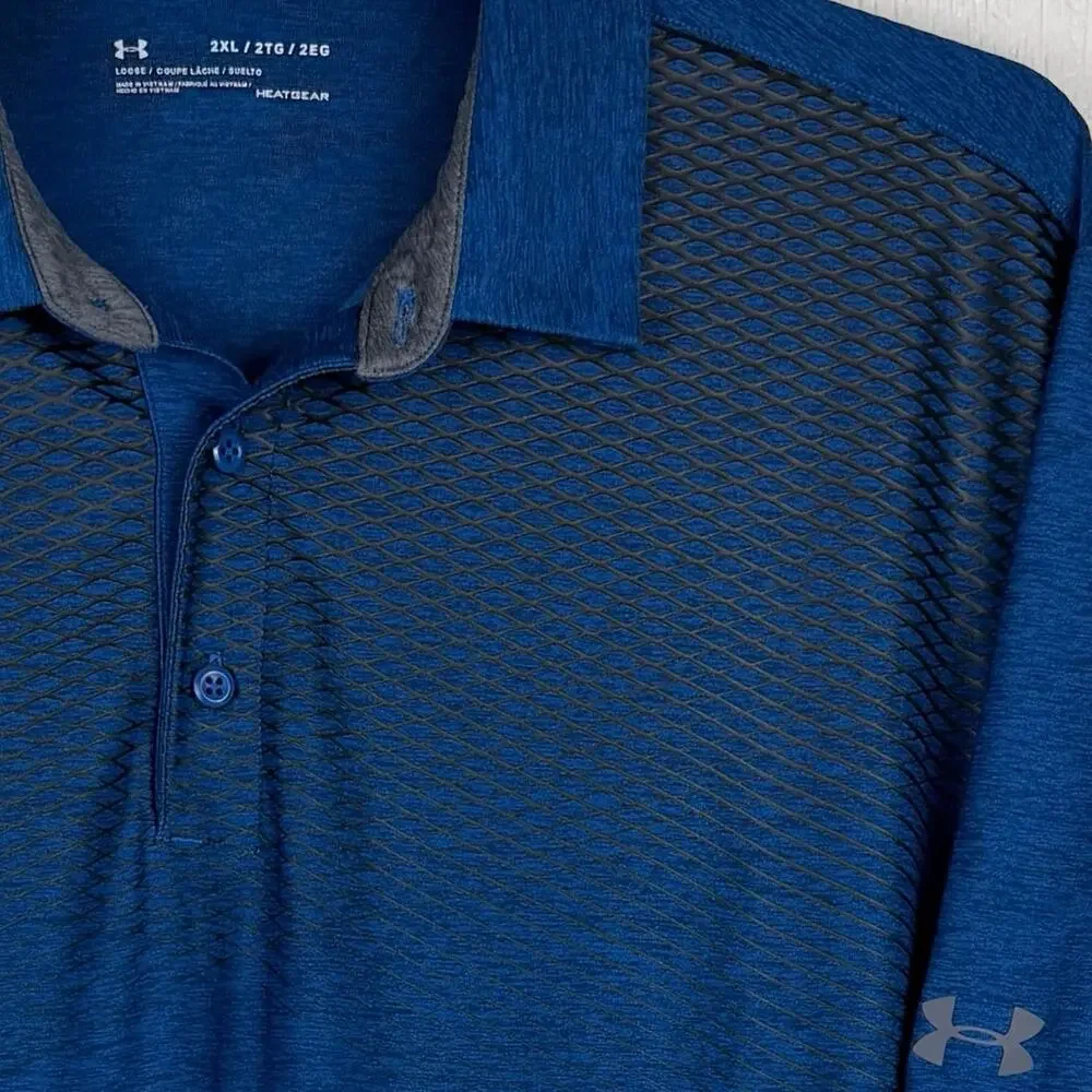 Under Armour Heatgear Polo shirt men’s 2XL loose blue with black detail